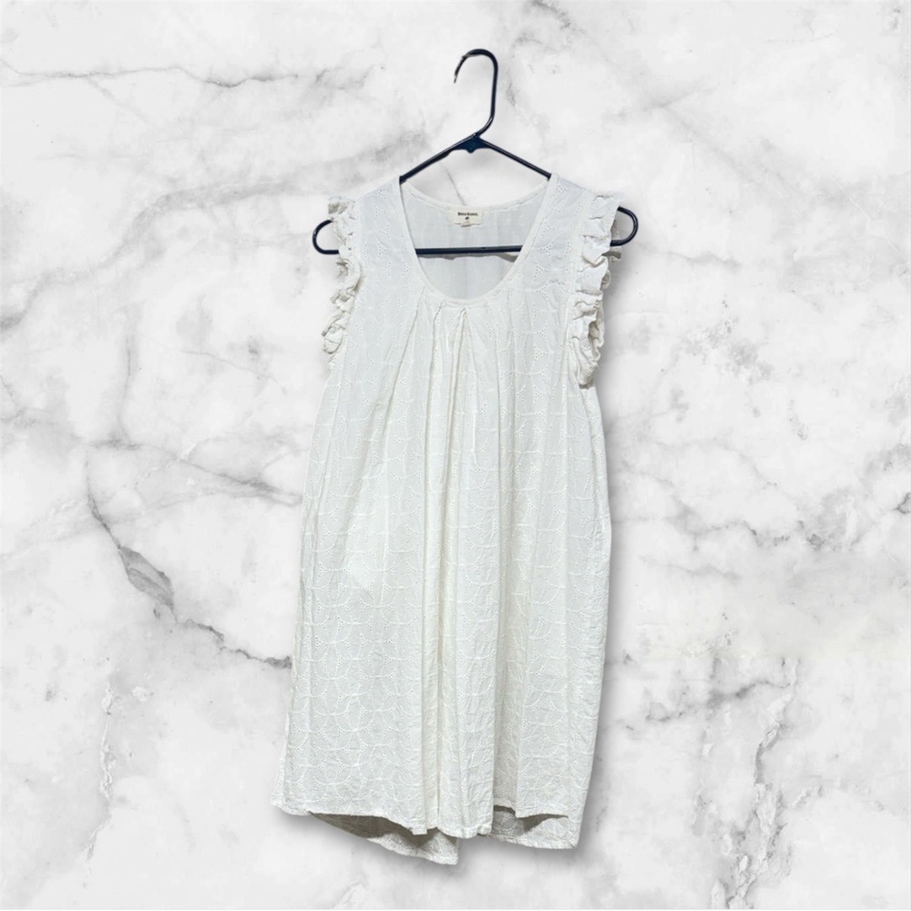 Cost Plus World Market White dress eyelet floral ruffle short sleeve S/M